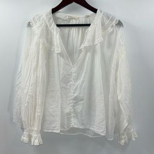 Doen White Sheer Peasant Top Women’s Size Medium
